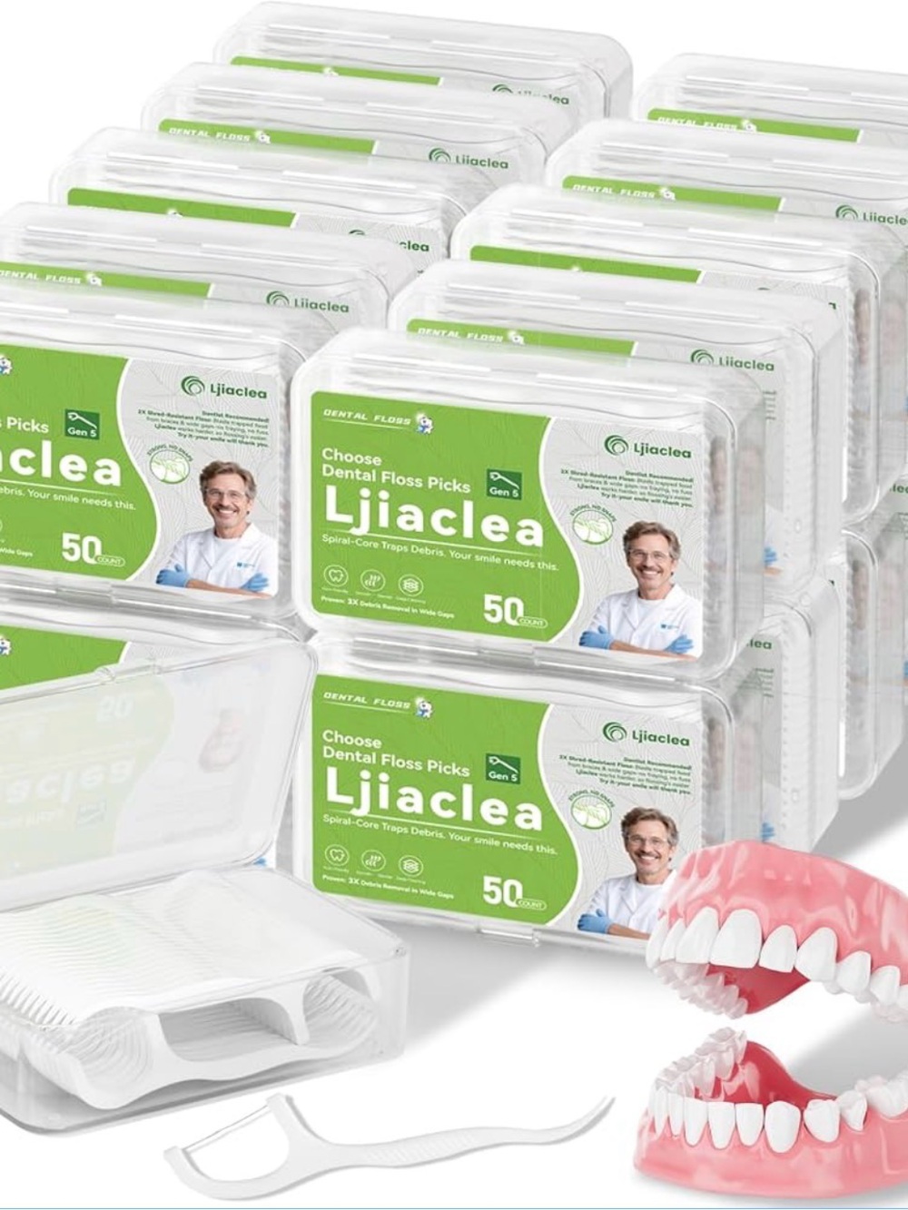 6 travel boxes -Green Dental Floss Picks - 50 Count per travel case